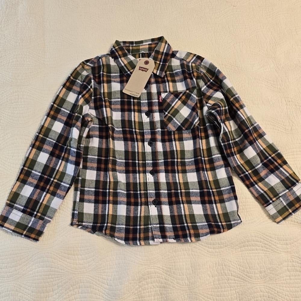 NWT Levi's Boys Flannel Button Down Long Sleeve Plaid Shirt